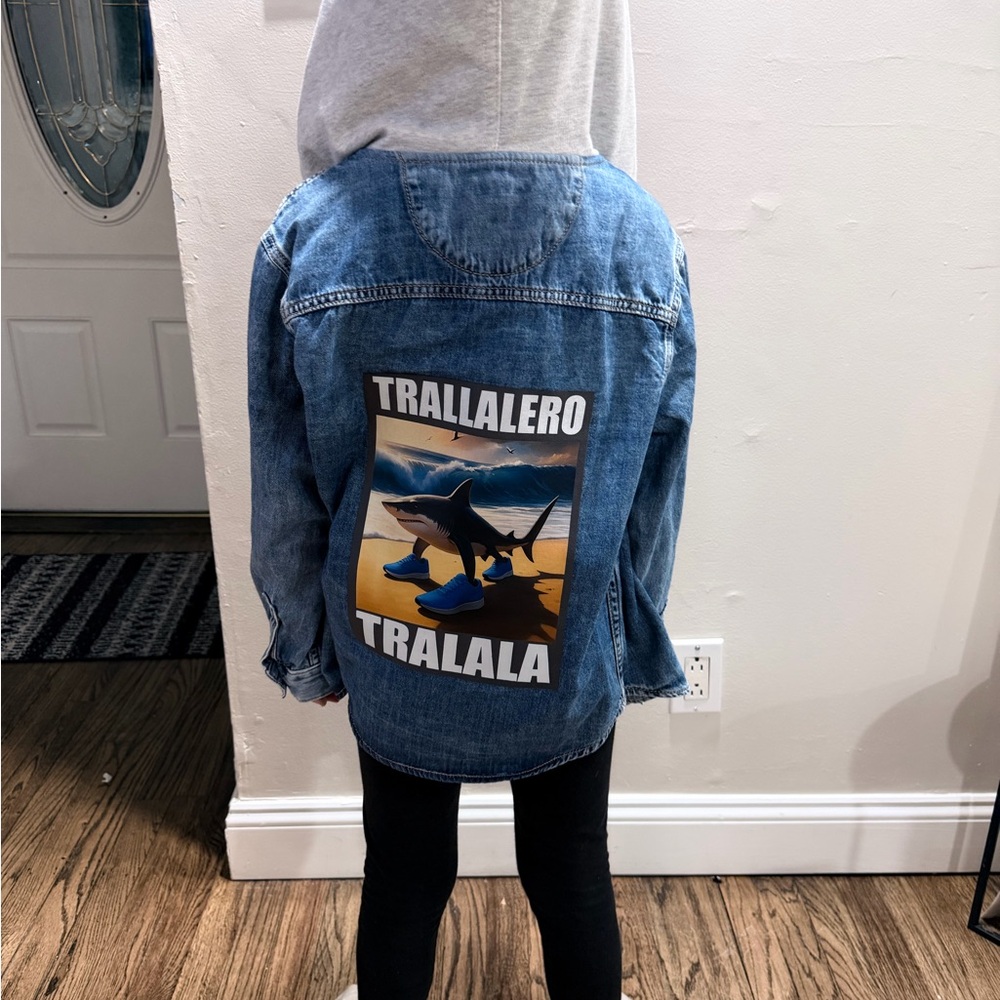 Kids Denim Jacket with Shark Print